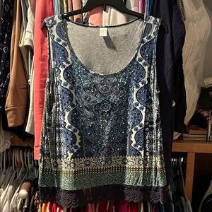 Bila Blue and Green Embellished with sequins and beads Tank Top